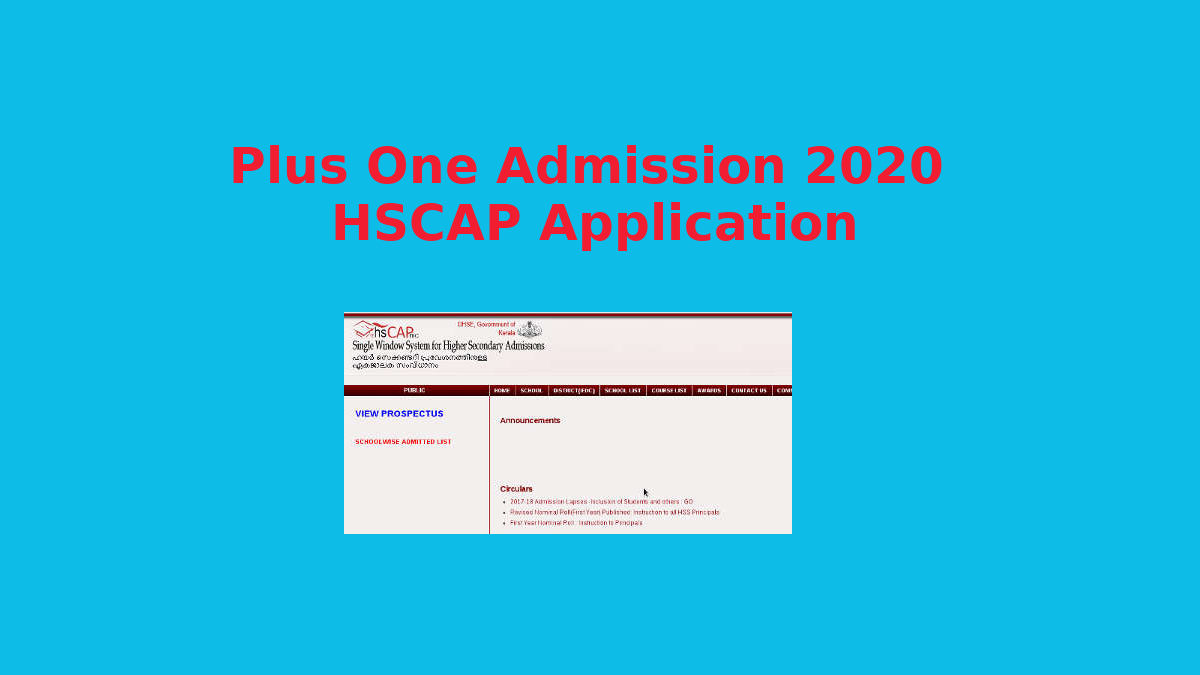 Plus One Admission 2020 Application- HSCAP Online Resistration - Ekajalakam